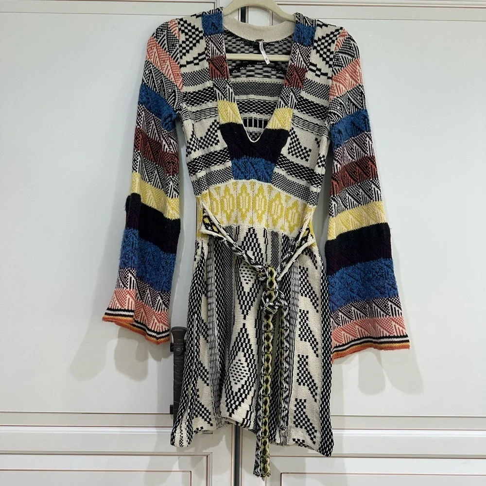 FREE PEOPLE Patchwork Sweater Dress Mulitcolored